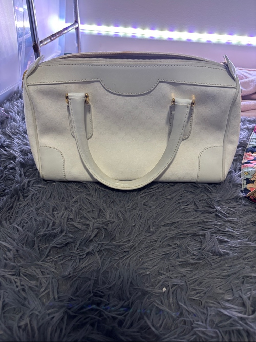 Gucci White Leather Top-Handle Satchel with Gold Accents